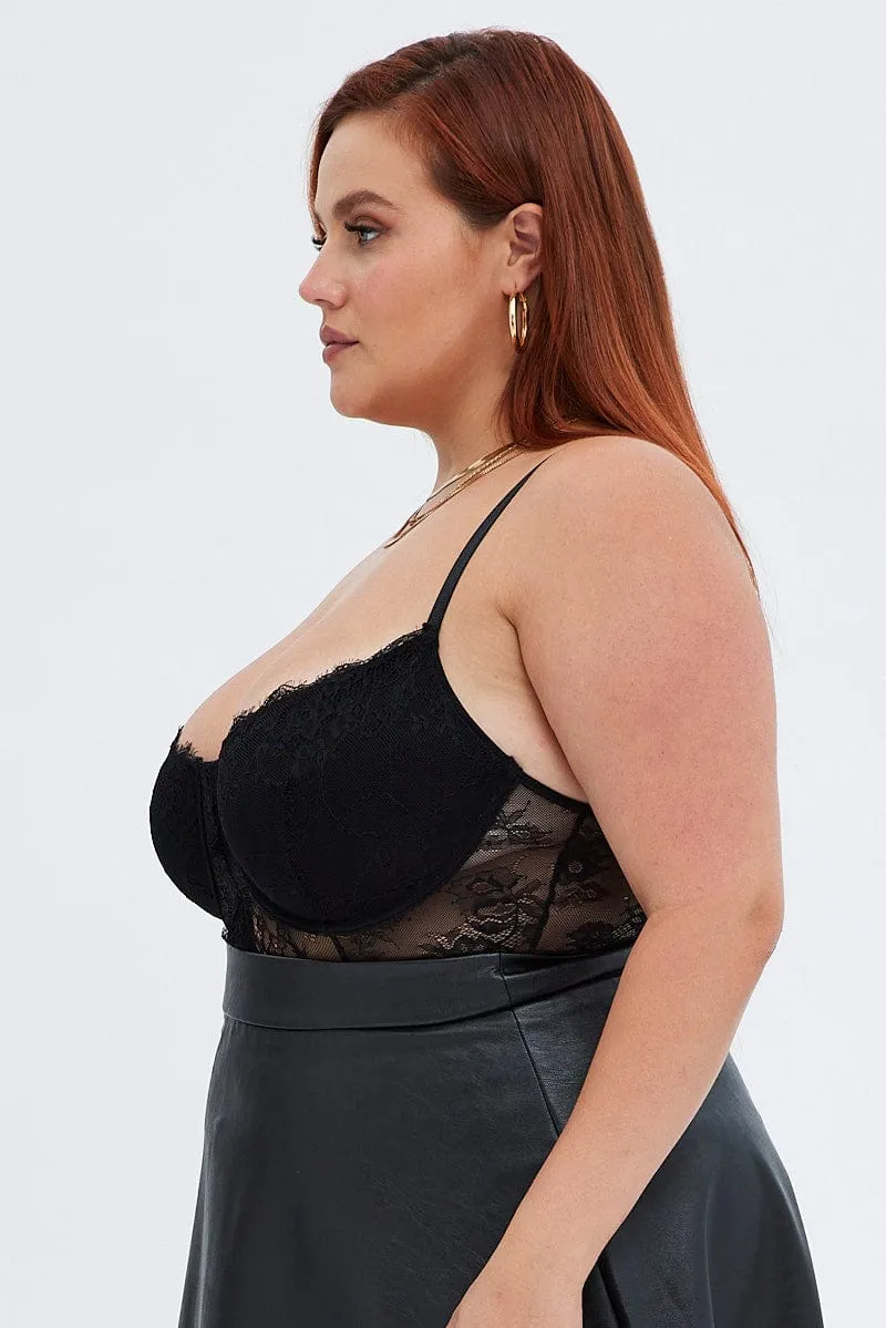 Flexible Material WaterResistant Coating Black Bodysuit Lace
