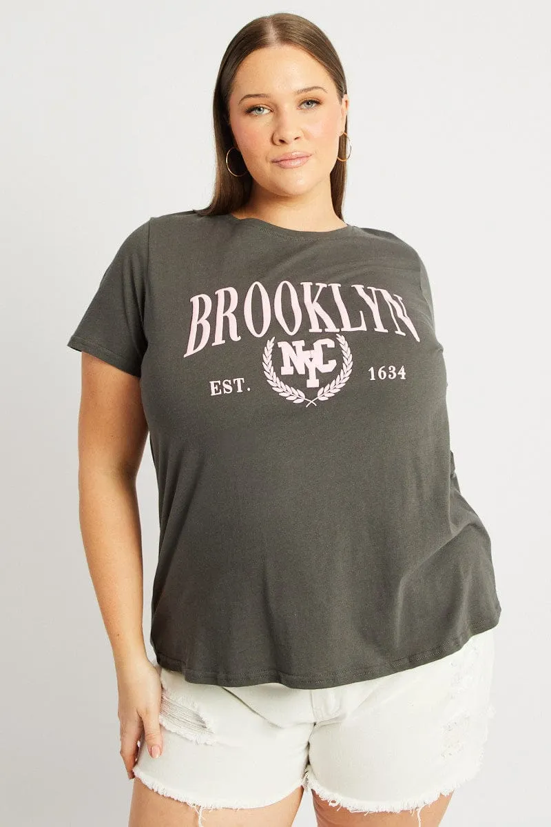 Grey Graphic T Shirt Short Sleeve Crew Neck Sustainable production