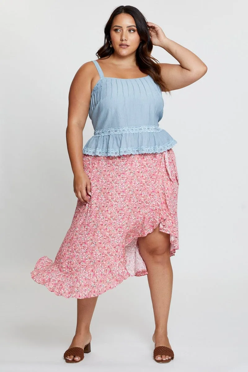 Blue Singlet Top Coral Lace Insert Pintuck Mediterranean Air WaterRepellentCoating
