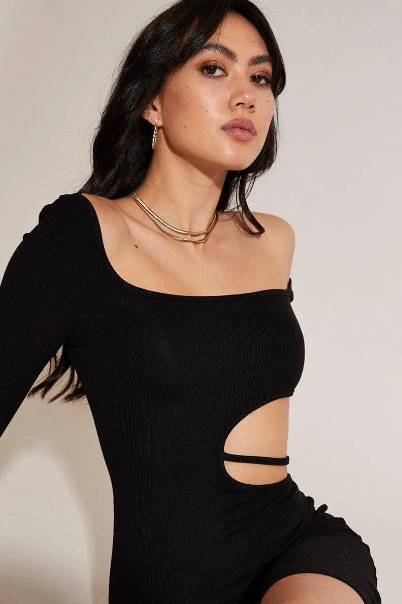 Windproof Outer Layer Black Bodycon Dress Long Sleeve