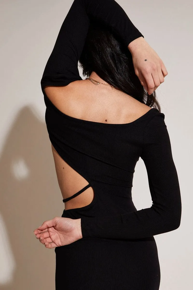 Black Bodycon Dress Long Sleeve Team Edge Silk Glow