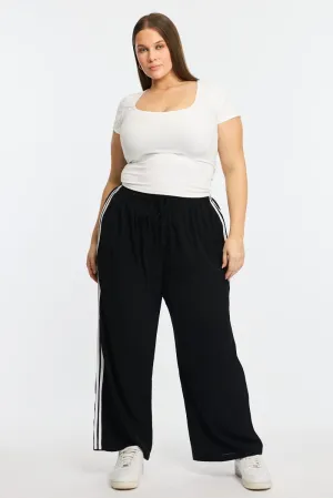 Black Wide Leg Pants Side Stripe Versatile Layer