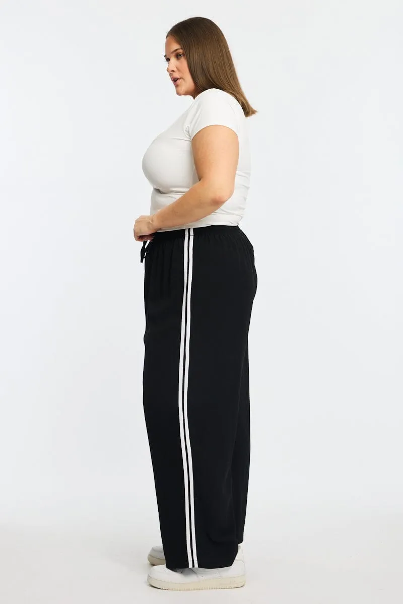 Black Wide Leg Pants Side Stripe Work Flex MachineWashable