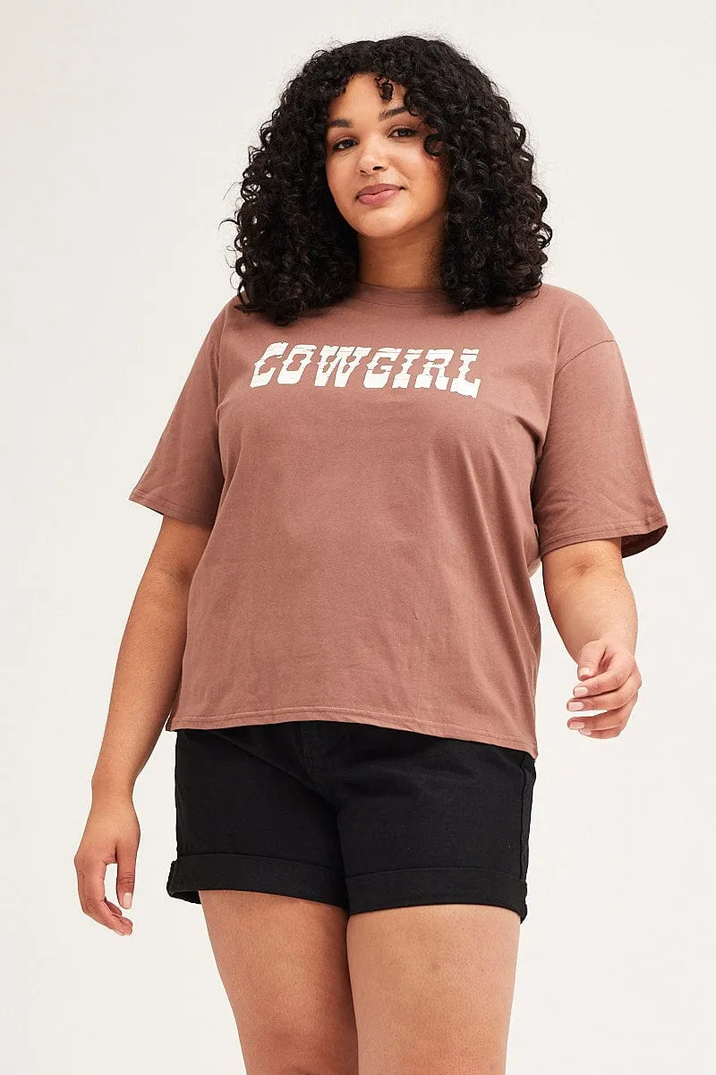 Essential Clothing Brown Short Sleeve Crop Graphic T-shirt