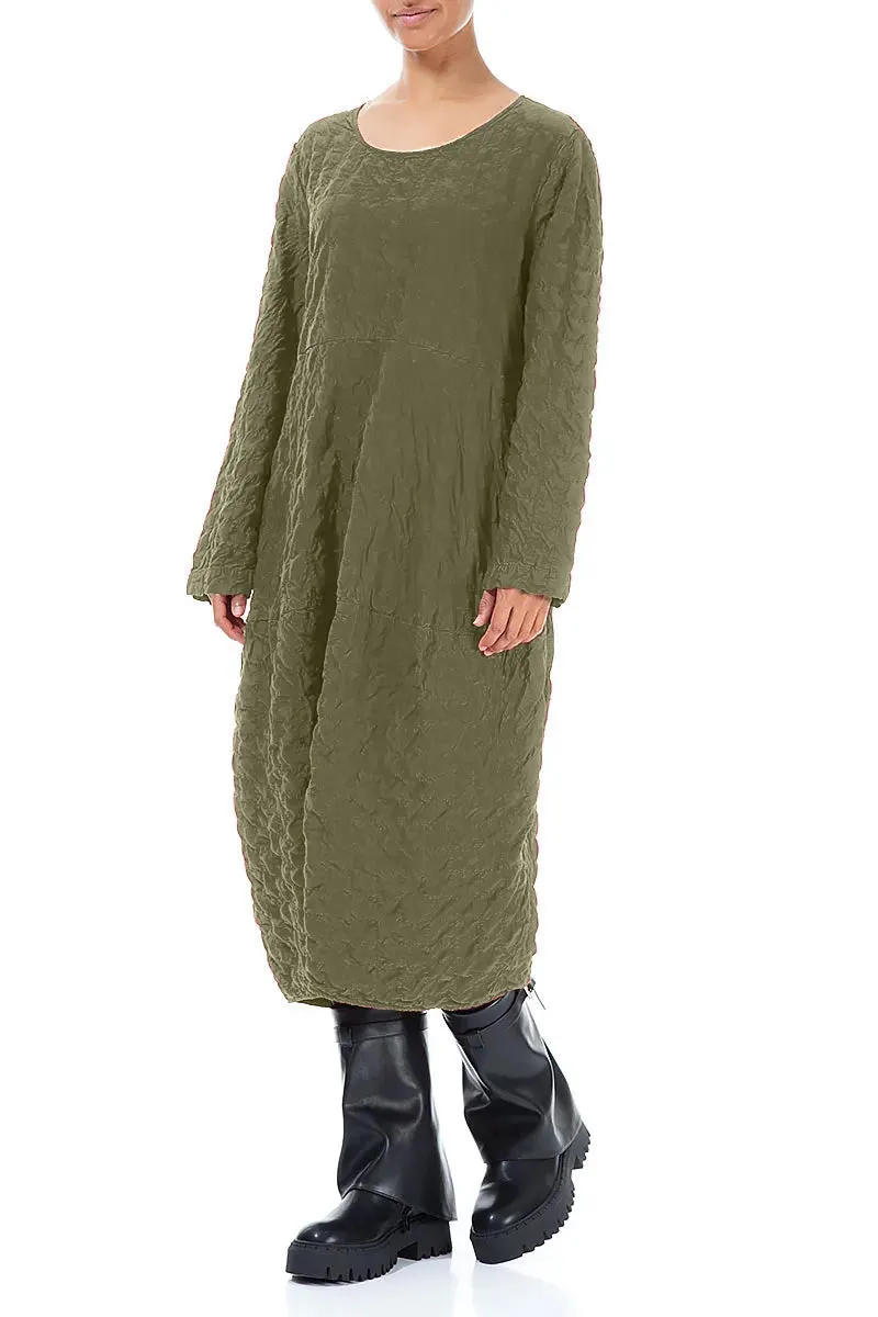 Balloon Forest Mist Pleated Silk Bamboo Dress FlexibleWaistband