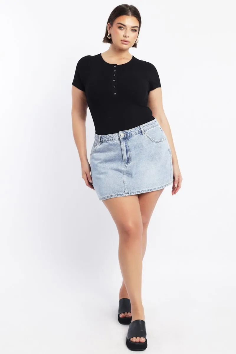 HygroscopicFiber Black Bodysuit Short Sleeve Button down