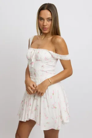 Pink Ditsy Fit And Flare Dress Corset Detail Mini FormFitting Cut summer shorts