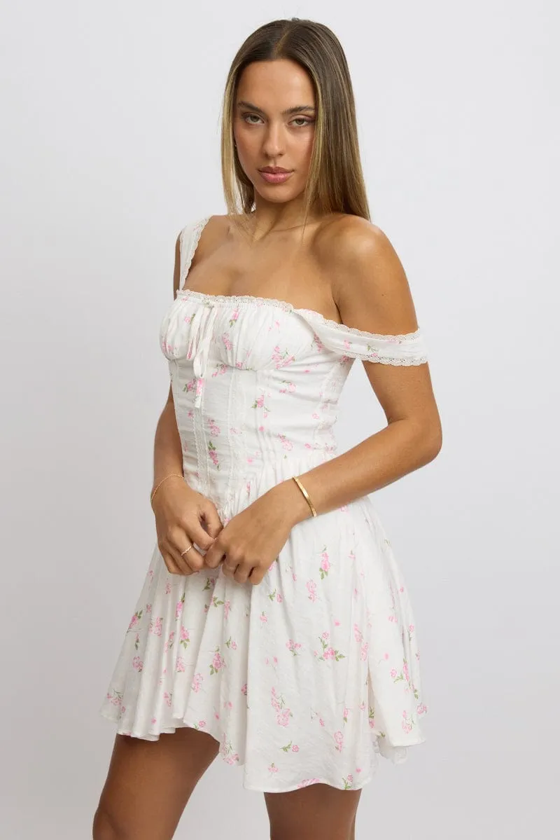 Pink Ditsy Fit And Flare Dress Corset Detail Mini FormFitting Cut summer shorts