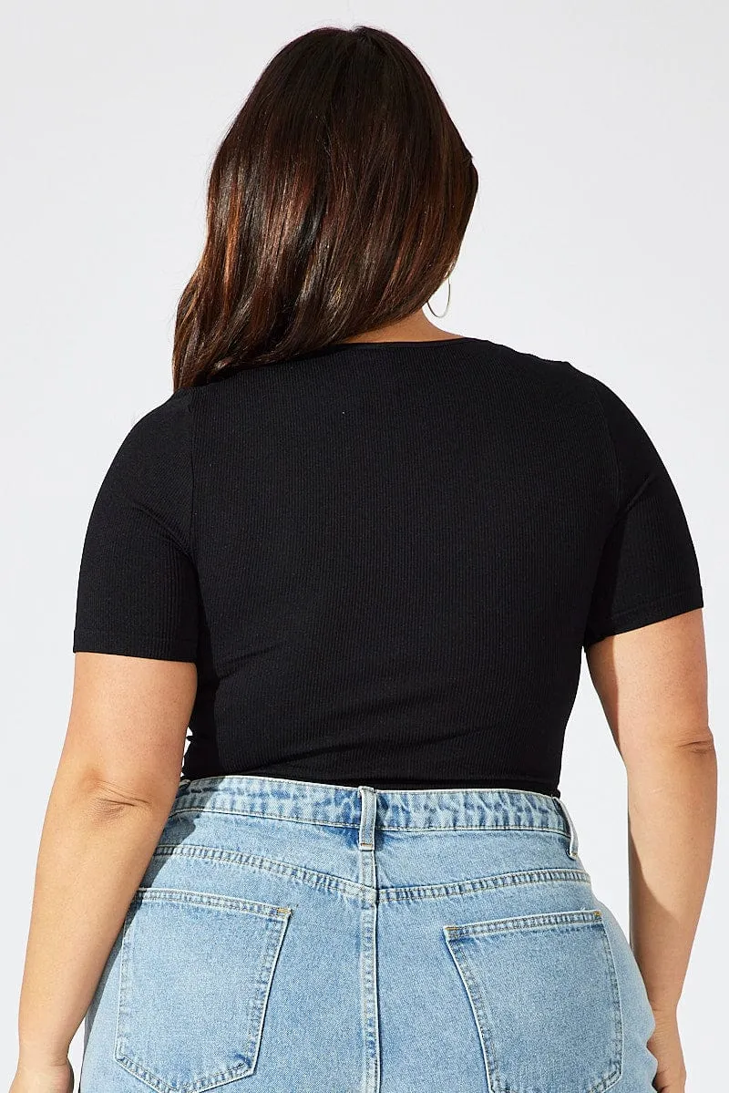 Dynamic Glow Black Cut Out Top Short Sleeve Crew Neck Seamless