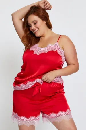 Red Lace Satin Cami Pj Pyjama Set MinimalistStyle Camera Glow
