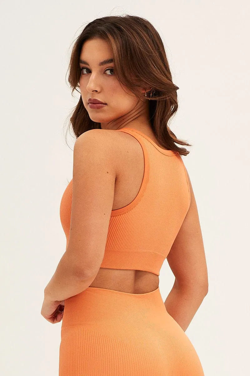 Virtual Mode QuickDryMaterial Orange Seamless Activewear V Neck Singlet Top