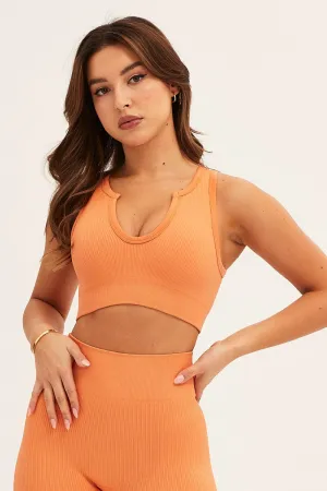 FlexibleElasticity Orange Seamless Activewear V Neck Singlet Top