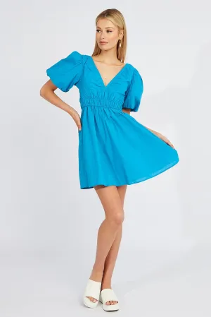 Baby Soft Crown Fit Blue Fit And Flare Dress V-Neck Mini