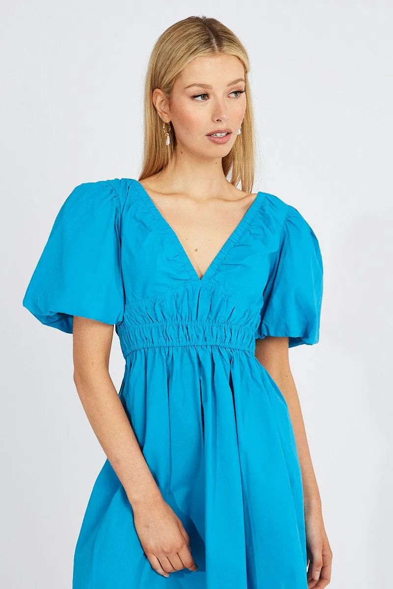 Surf Mood Outdoor Pants Blue Fit And Flare Dress V-Neck Mini