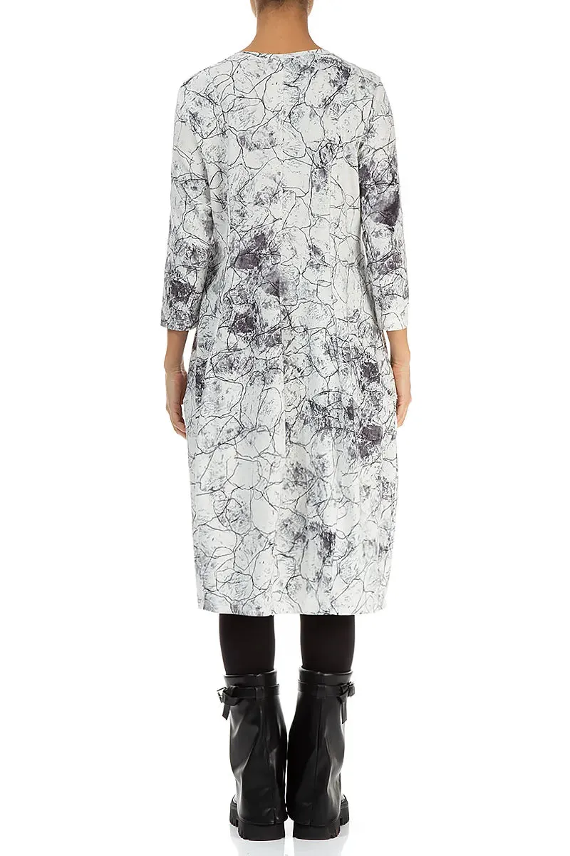 V-Neck Off White Marble Cotton Dress Sprint Fit