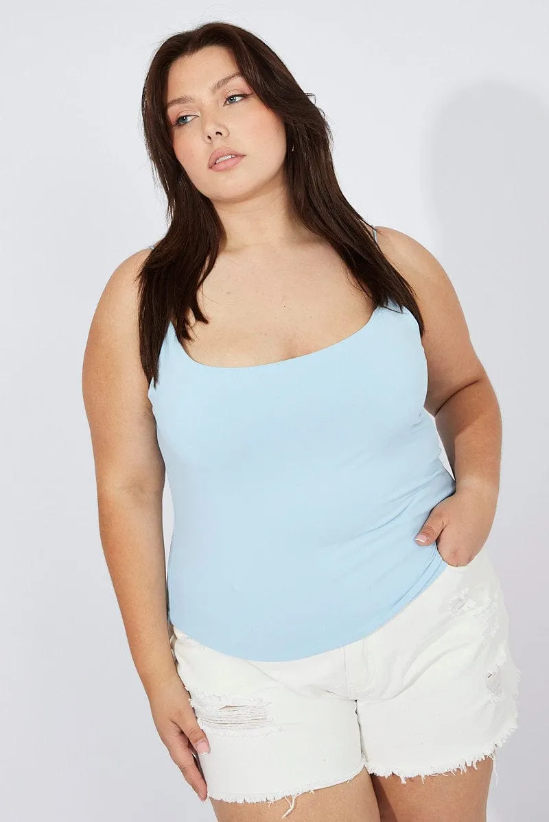 WaterRepellent Surface Easy Breath Blue Singlet Top Scoop Neck Supersoft