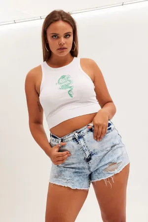 Blue Skinny Denim Shorts Mid Rise Heat Safe Noble Grace
