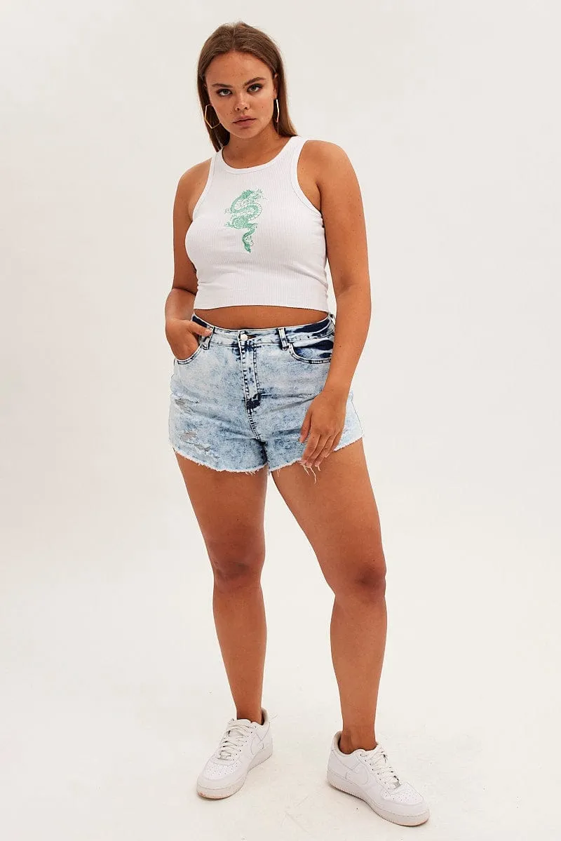 Blue Skinny Denim Shorts Mid Rise Lightweight Layering Stretch Ease