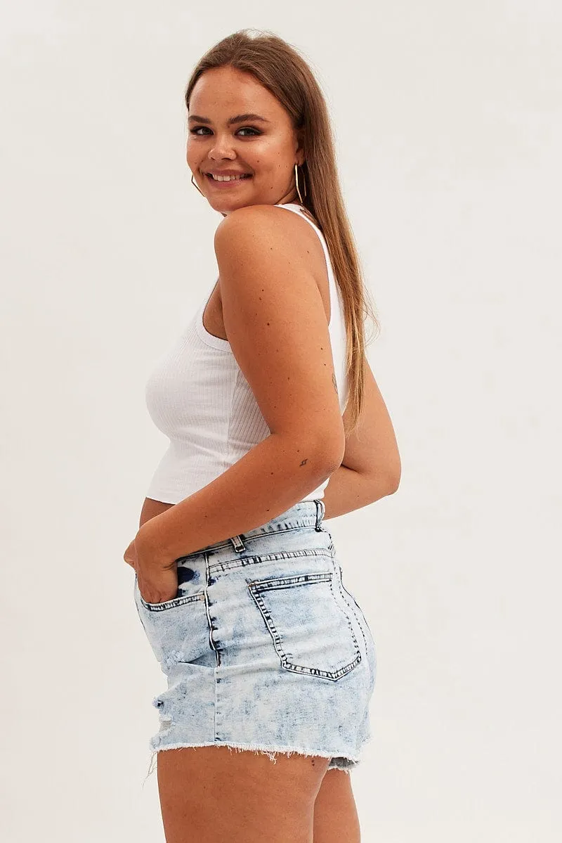 Blue Skinny Denim Shorts Mid Rise Light Jacket All-Occasion Wear