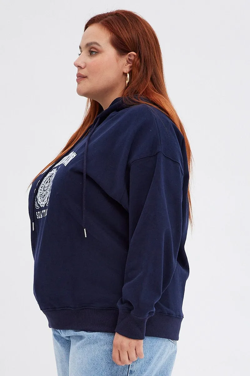 Blue Graphic Sweatshirt Washington Oversized Fleece Business Ready Cozy Layer