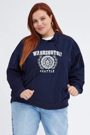 ethnic print Fashion Basic Blue Graphic Sweatshirt Washington Oversized Fleece