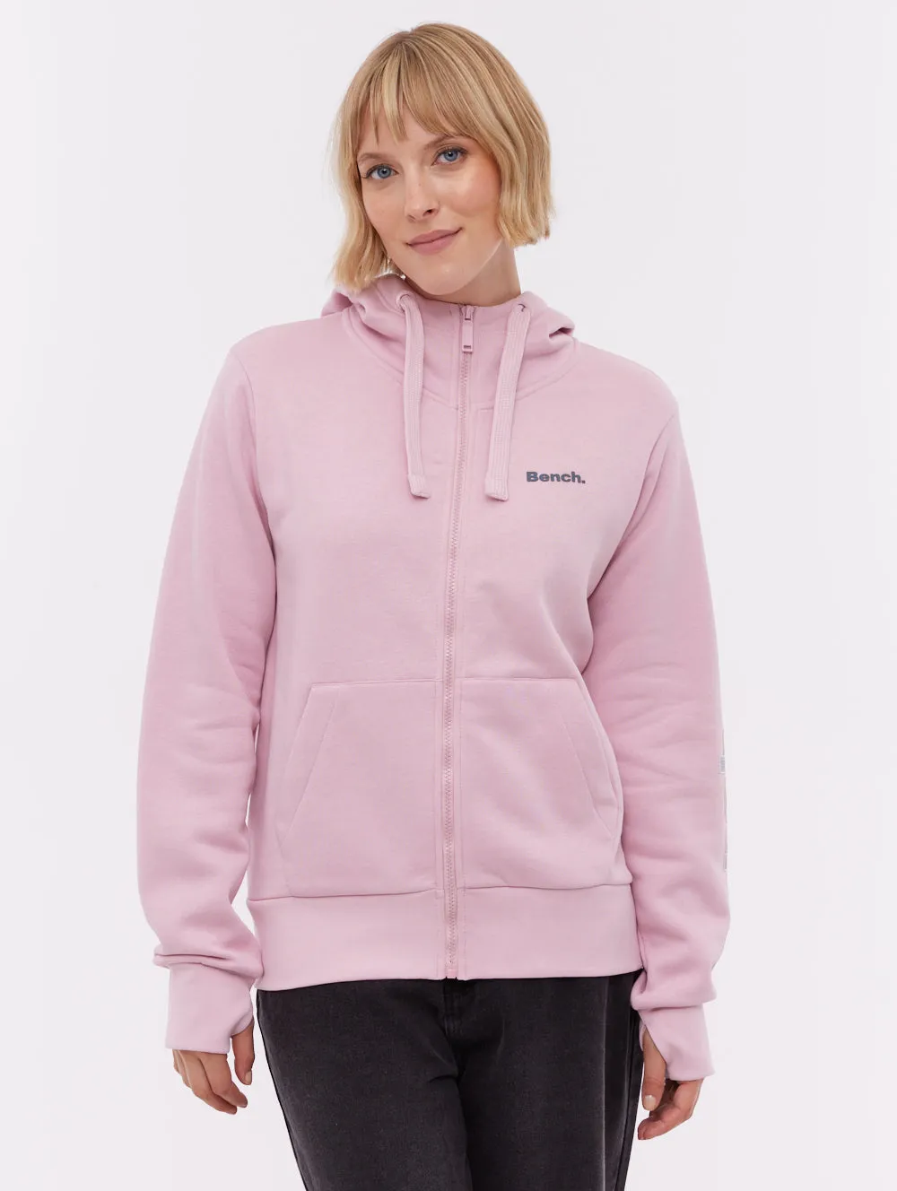 SnagProofMaterial ReflectiveDetails Darcine Zip-Up Hoodie with Sleeve Logo - Pink