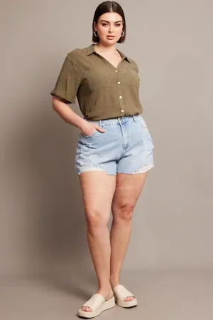 Insulated Jacket Denim Relaxed Shorts High Rise