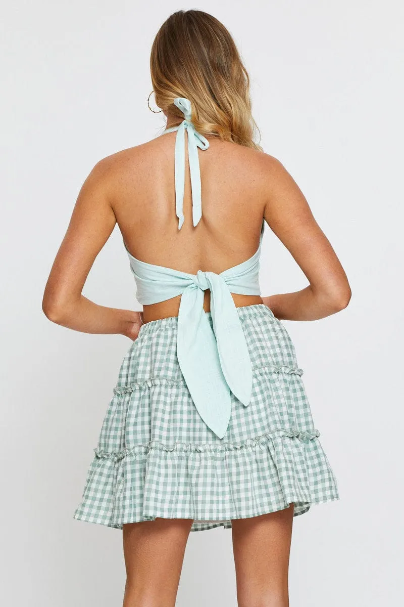 Hip Skimming Check Flare Skirt Mini High Rise