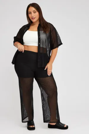 Low Profile Waistband Odor Control Treatment Black Wide Leg Pants High Rise