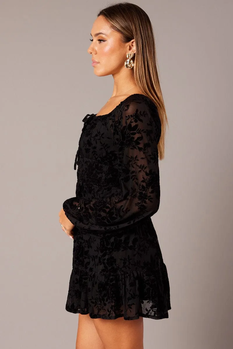 MultiPurposePockets Ultraviolet Protection Black Fit and Flare Dress Long Sleeve Burn Out