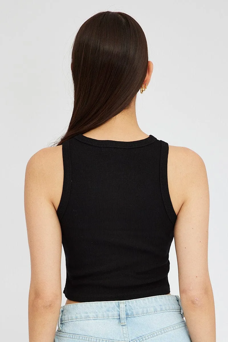 Black Tank Top Sleeveless Crew Neck Cozy clothing