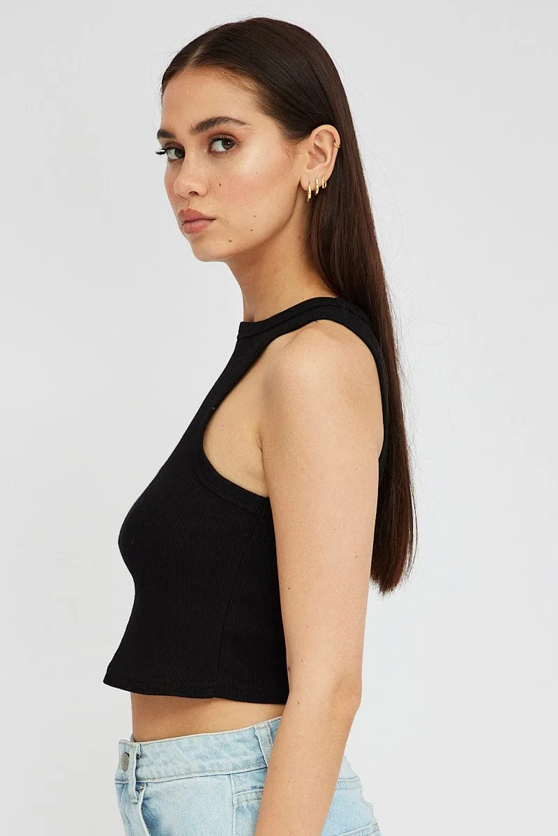 DoubleStitched Black Tank Top Sleeveless Crew Neck