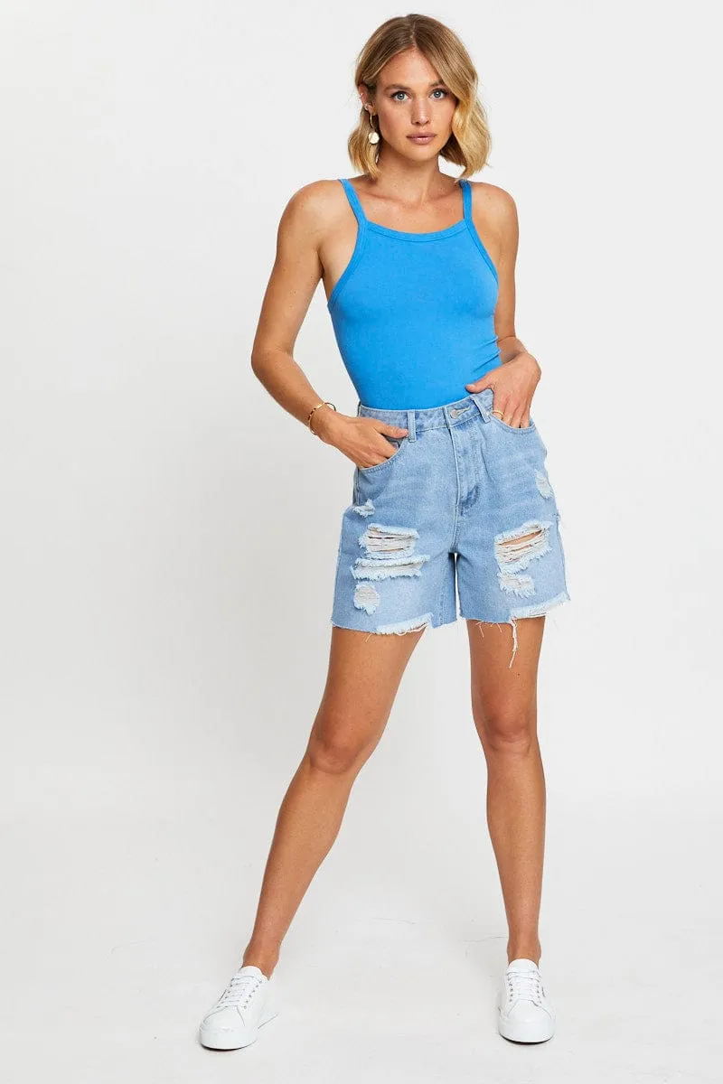 Blue Singlet Top Sleeveless Seamless Chic Accessory