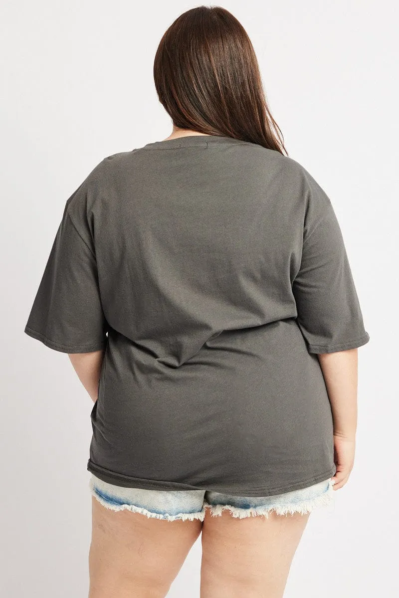 Retro nostalgia Grey Graphic T Shirt Short Sleeve Crew Neck