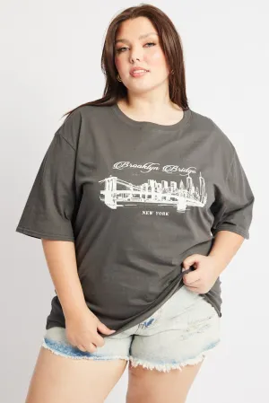 Daily Style Trend Spring Wear Grey Graphic T Shirt Short Sleeve Crew Neck