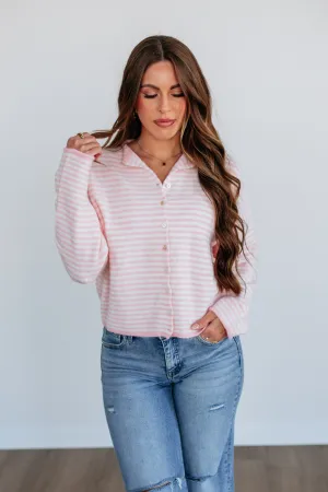 Zoelle Striped Cardigan - Baby Pink Mix Cold Day Outfit