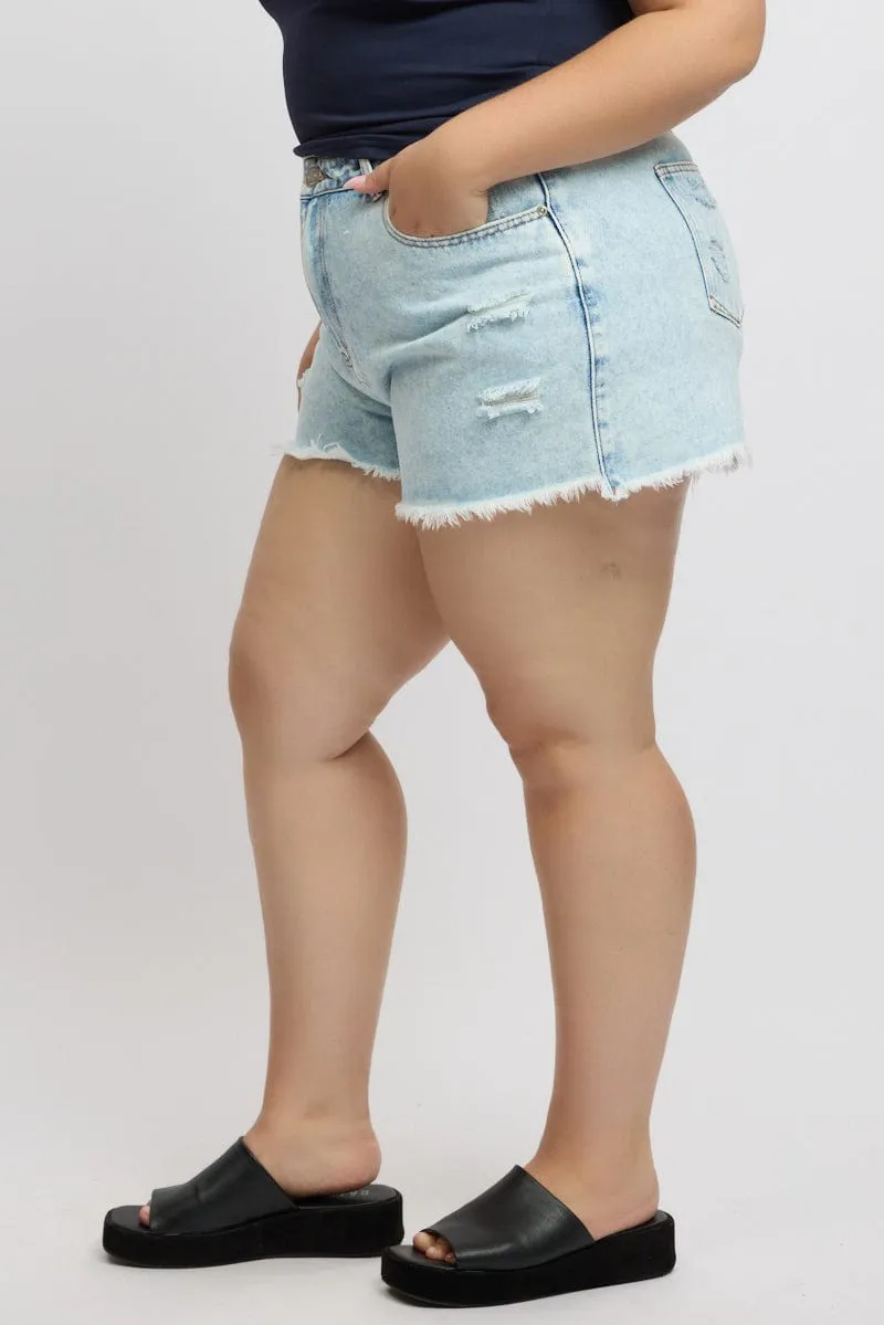 Recycled Polyester Blend Sheer Glow Denim Relaxed Shorts High Rise
