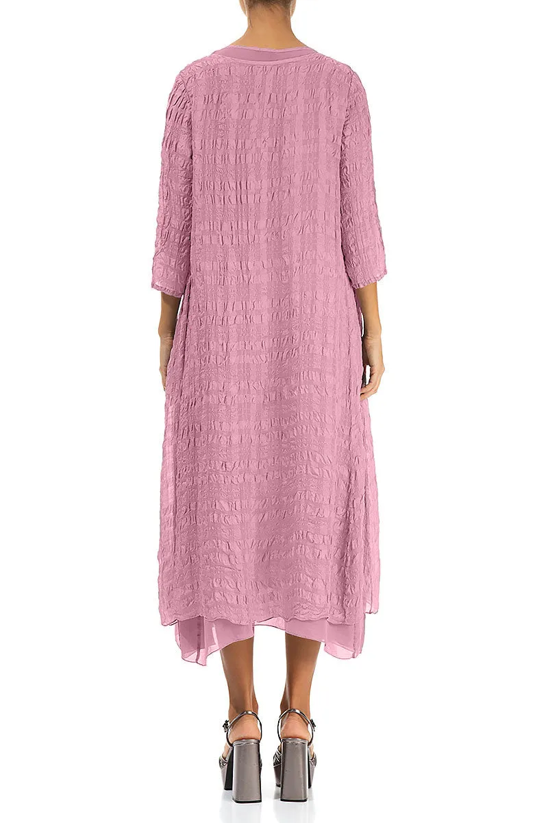 Loose Fit Layered Mauve Taupe Textured Light Silk Dress