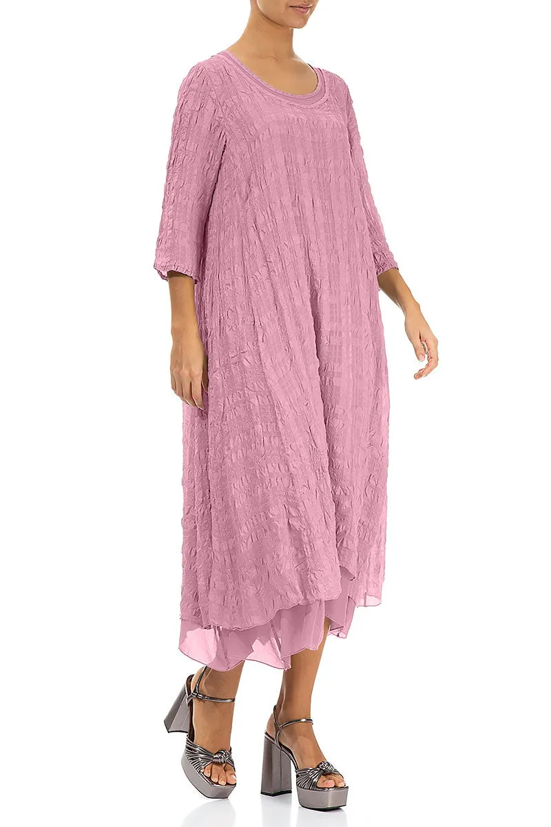 Layered Mauve Taupe Textured Light Silk Dress Ventilated Back Panel