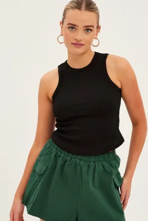 Black Crew Tank High Neck Curved Hem Sleeveless Fashion Dress Antibacterial lining