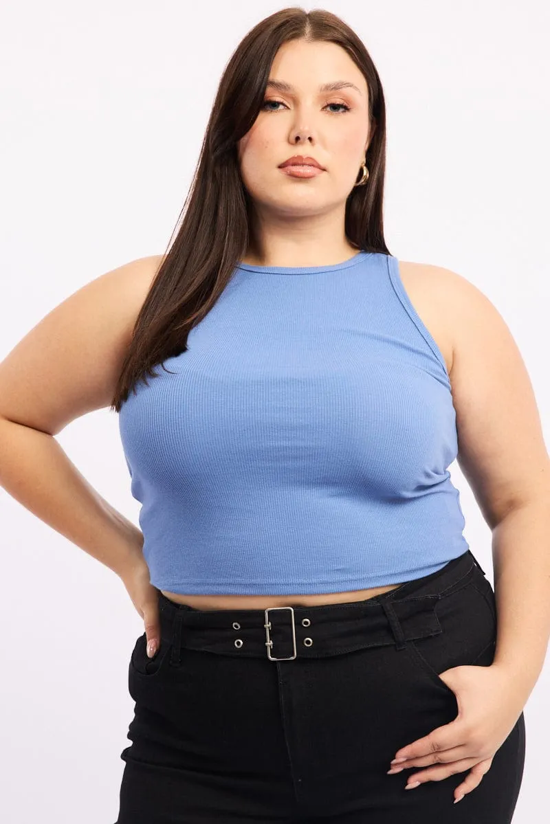 Fashionable Vest Myth Soul Blue Crew Neck Rib Tank Top