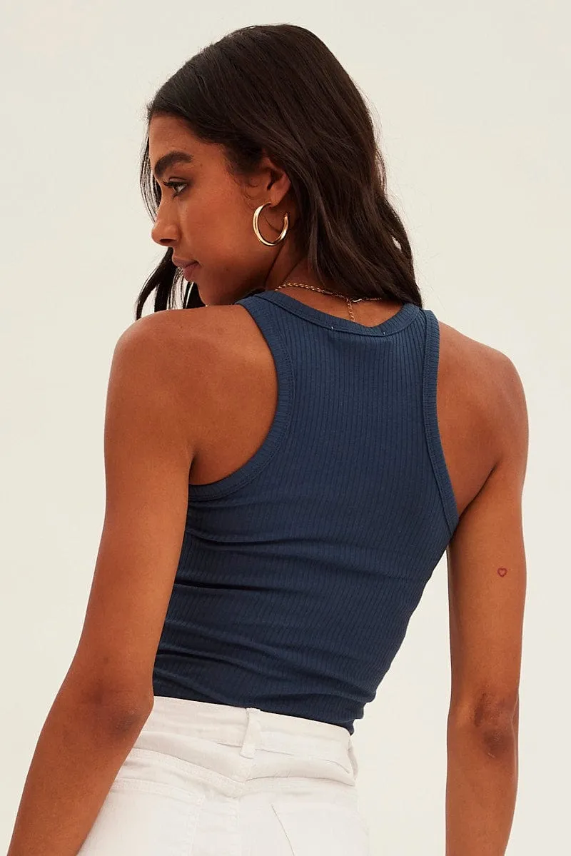 Blue Crop Tank California Embroidered WaterRepellentFinish