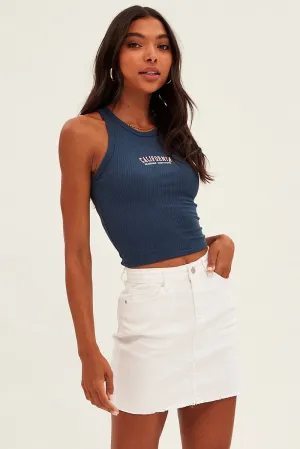 Movement Friendly Athleisure Cool Blue Crop Tank California Embroidered