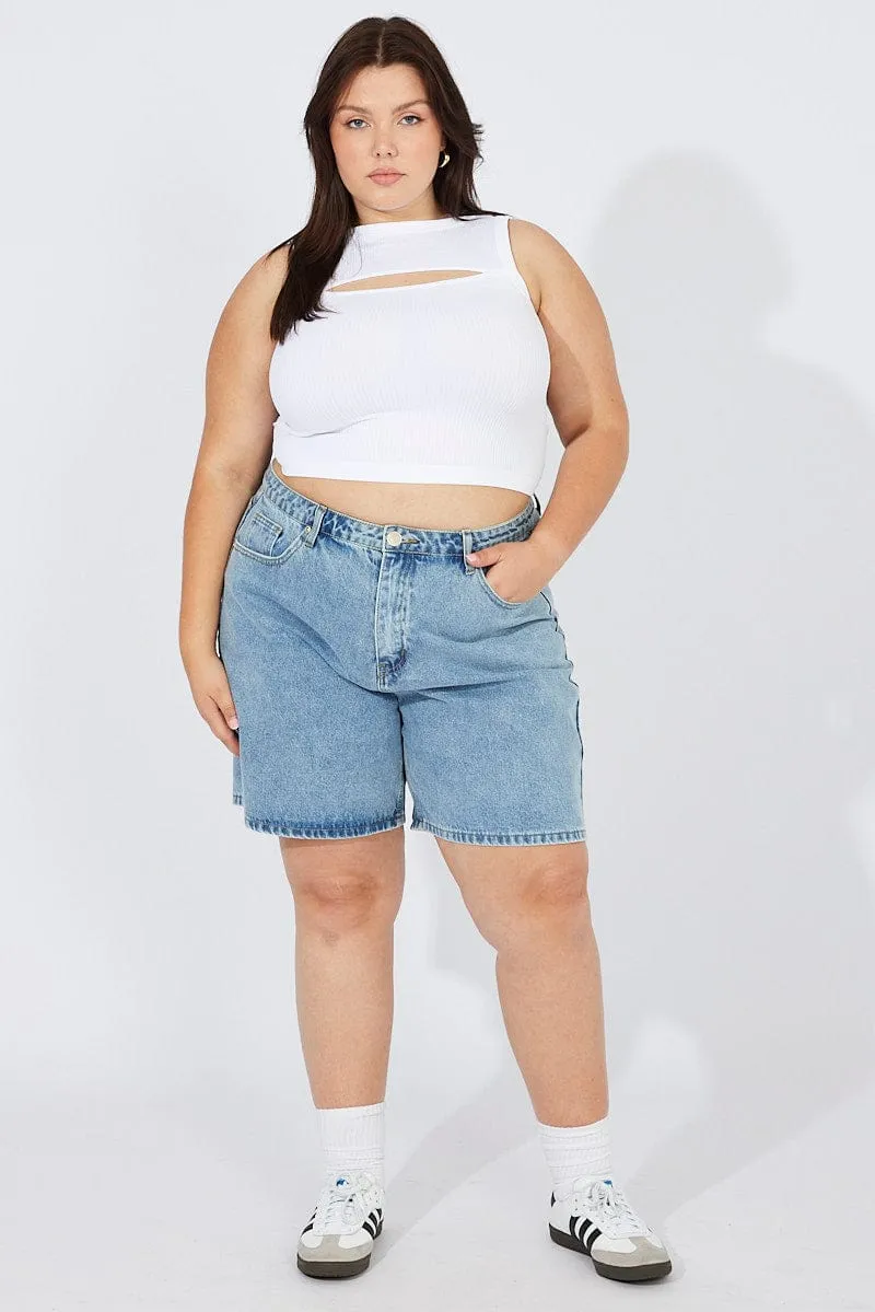 AntiStatic Material White Cut Out Tank Top Crew Neck Seamless