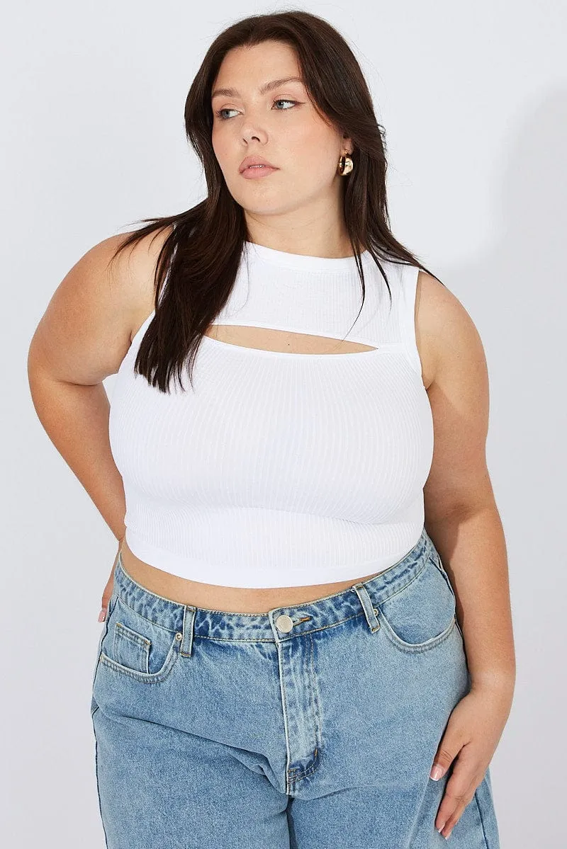 White Cut Out Tank Top Crew Neck Seamless Sport Ease