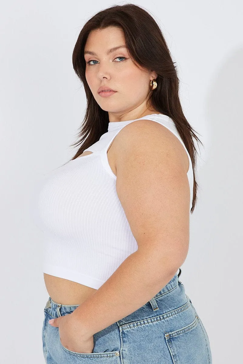 White Cut Out Tank Top Crew Neck Seamless Magnetic Closure
