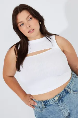 Elegant Wear White Cut Out Tank Top Crew Neck Seamless
