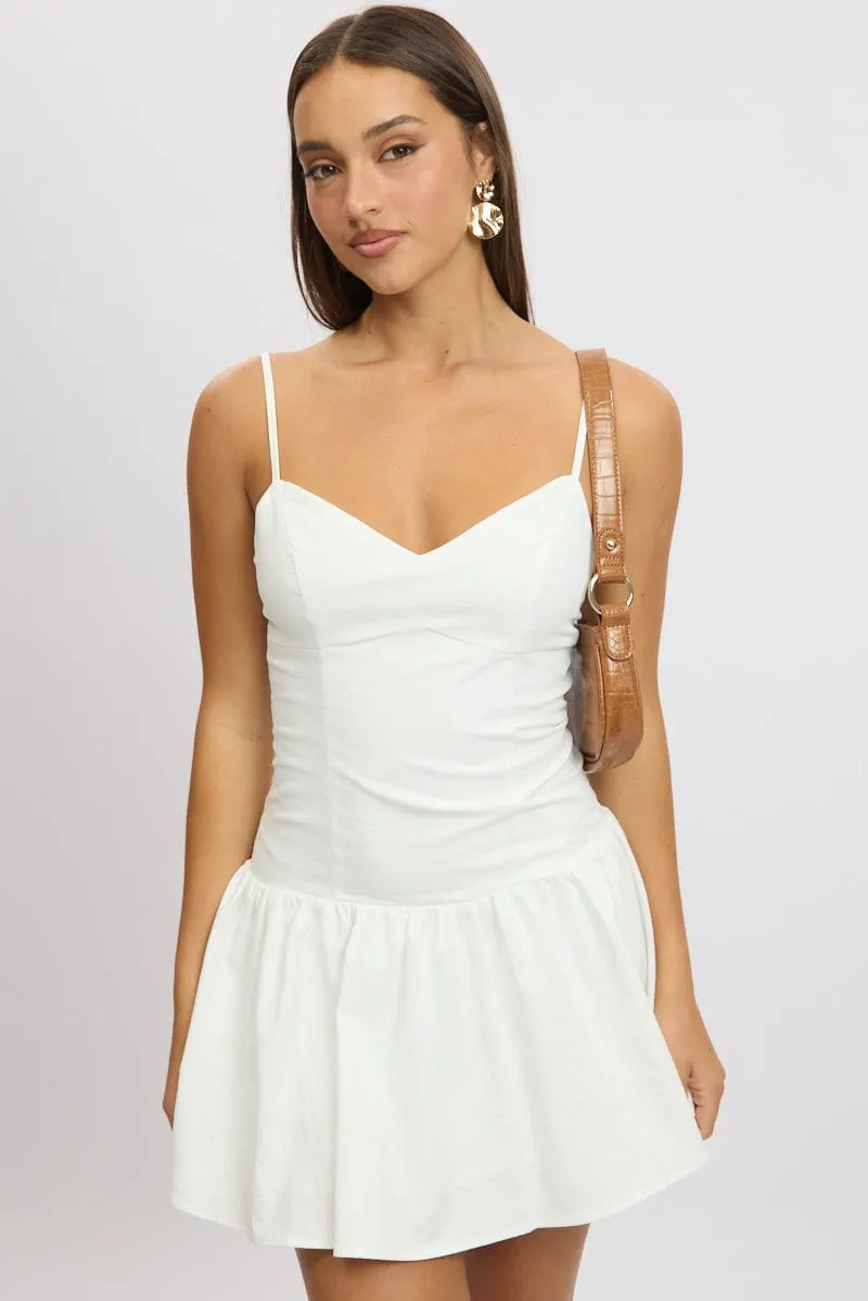 White Fit And Flare Dress Drop Waist Night Out Neo Mode