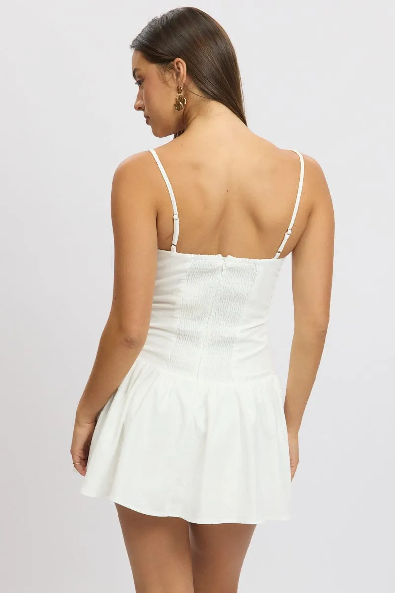 Conscious Fit White Fit And Flare Dress Drop Waist