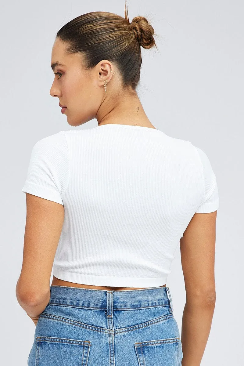 White T Shirt Short Sleeve V Neck Seamless Relaxed Fit Minimal Design